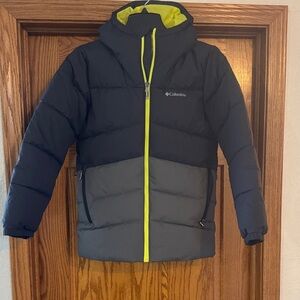 Columbia Kids' Black and Gray Puffer Jacket with Lime Accents